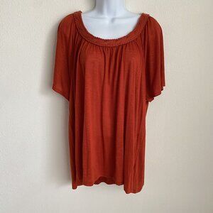 NWT Croft & Barrow Womens 3X Orange Flowy Top Knit Neckline Short Sleeve Tunic